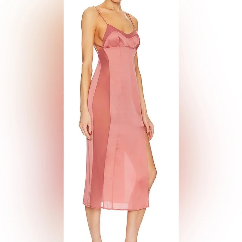 Free People Blush Pink Satin Slip Midi Dress with Thigh Slit